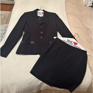 Classy Navy Fitted Blazer & Skirt Set- Vintage